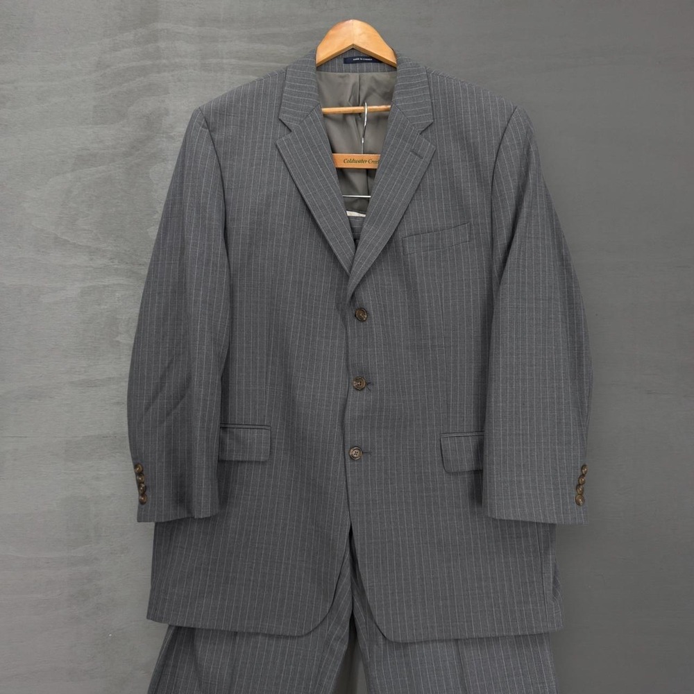 Ralph Lauren Suit Gray Pinstripe Wool Blend 3 Button Pleated Pants 46 L 36 x 32